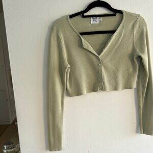 Princess Polly Light Green Cropped Cardigan